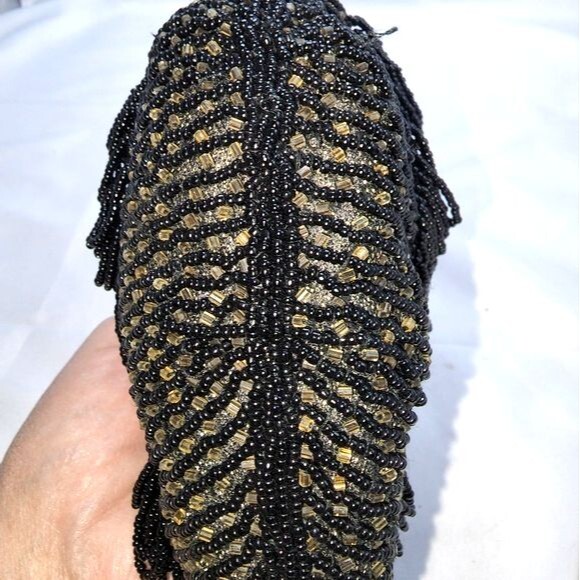 Vintage Carolyne Barton Night Black Beaded Small Evening Bag, 6"X5"X2" - Picture 3 of 9